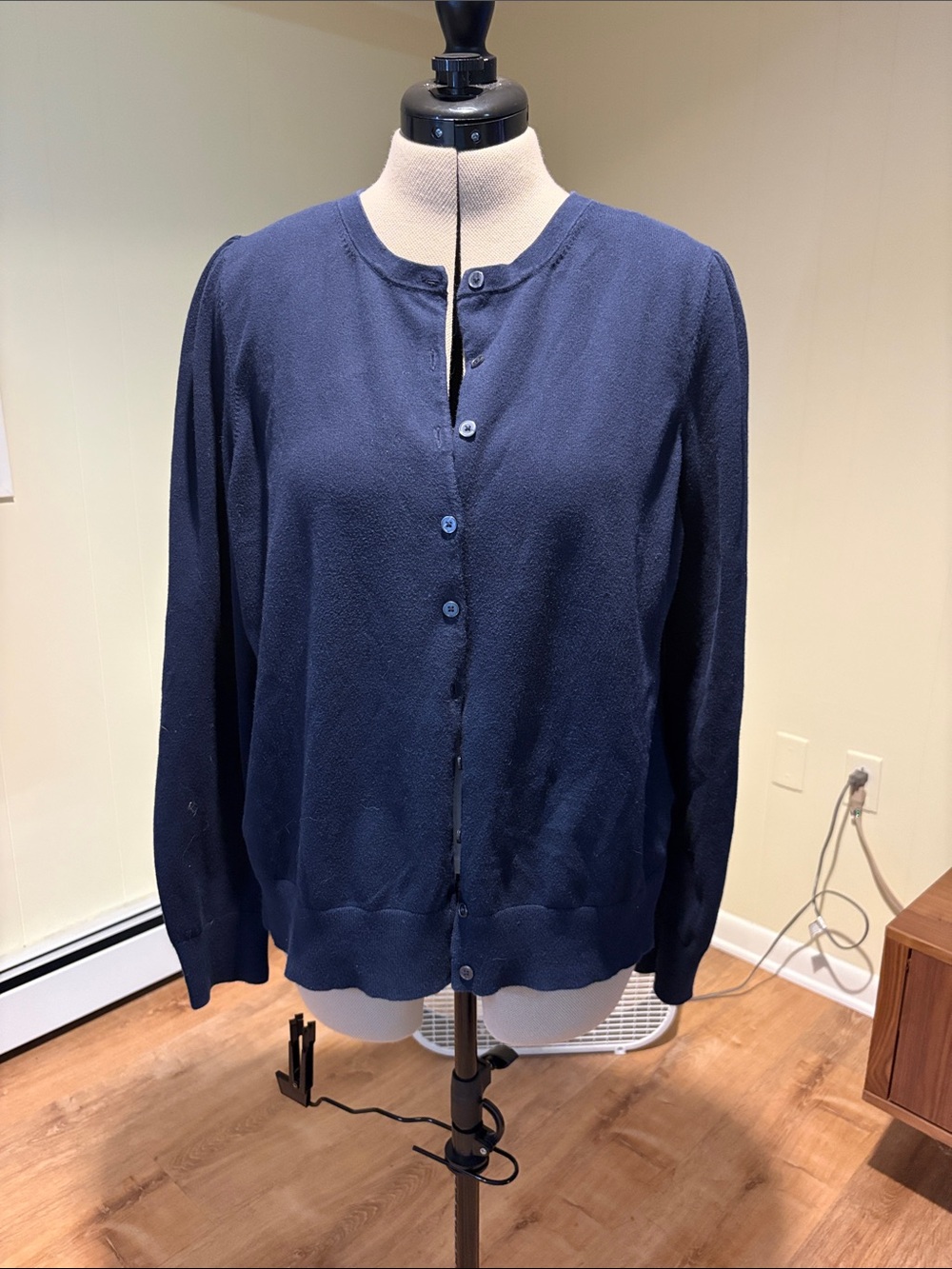 Boden Cotton Navy Crewneck Button-Front Sweater - Sz XL